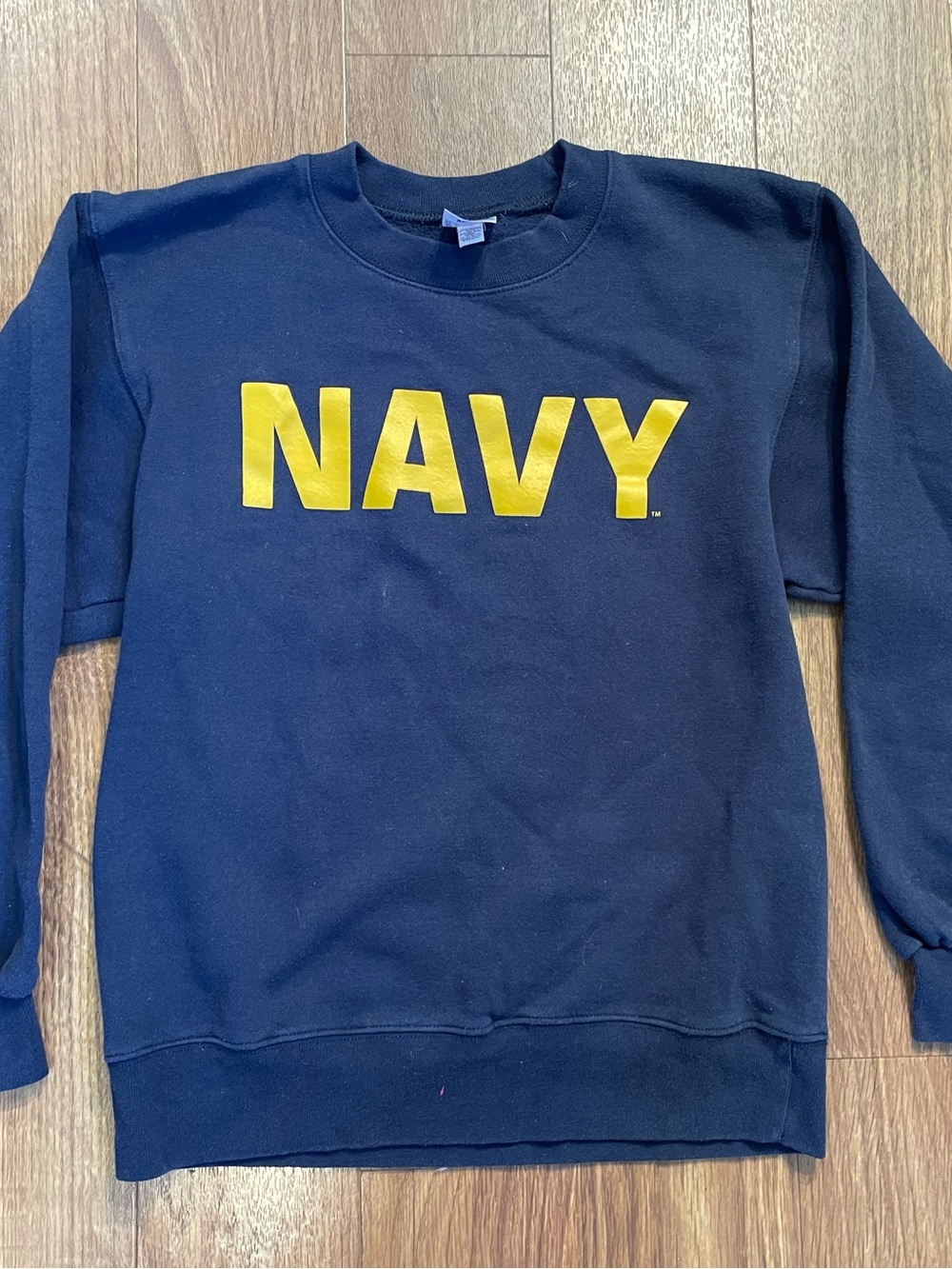 Men's Vintage Soffee Navy Sweatshirt Spellout U.S. Navy Blue Size Small Military